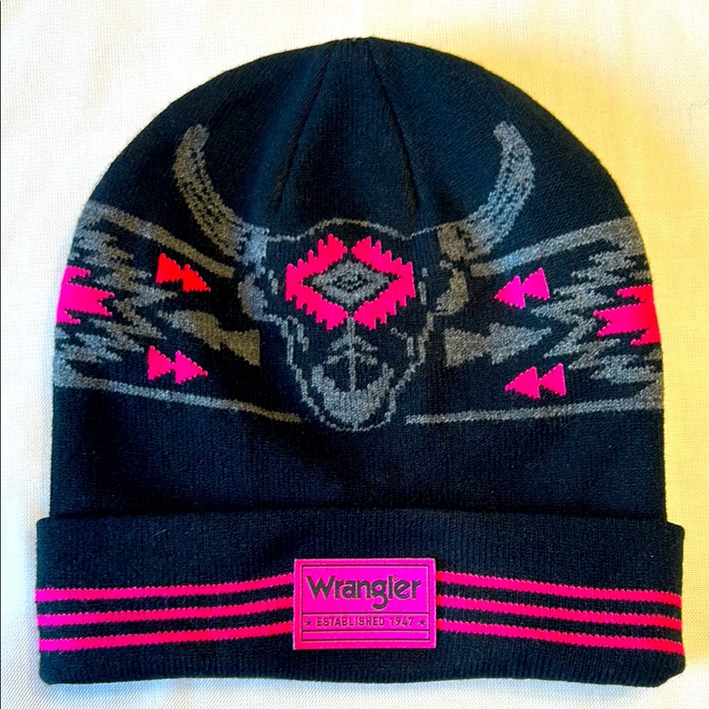 Wrangler Black and Pink Patterned Beanie
